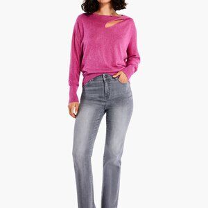 NIC+ZOE Pink Metallic Soft Sleeve Twist Cutout Sweater Stretch‎